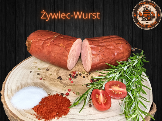 10 kg Box of traditional Polish Żywiec-Wurst with spices and rosemary.